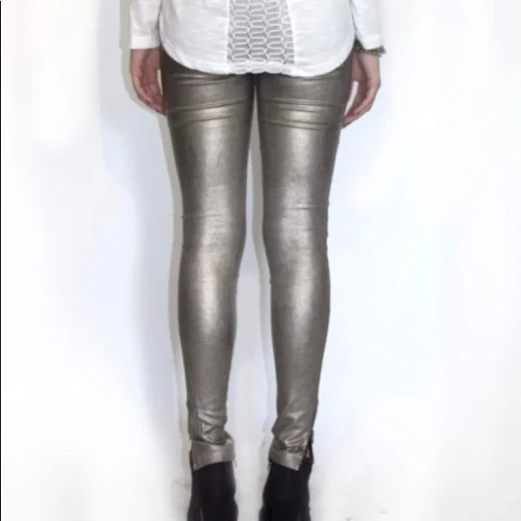 Minkpink metallic pewter zipper leggings small - Picture 3 of 6